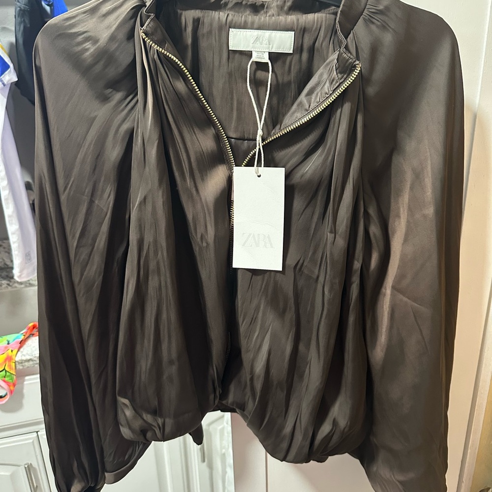 Zara balloon satin bomber jacket - Picture 3 of 8